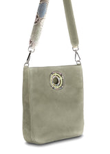 Side Gusset and Strap on Green Suede Cloe Tote - Darby Scott