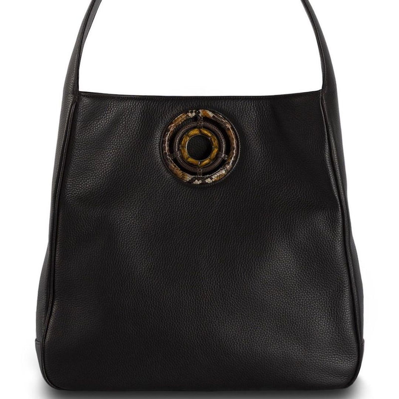 Brown Leather Paige Hobo with Tiger Eye Grommet - Darby Scott