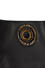 Detail of Tiger Eye Grommet on Brown Leather Paige Hobo Tote - Darby Scott