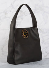 Side of Brown Leather Paige Hobo with Tiger Eye Grommet - Darby Scott