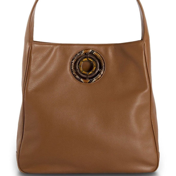 Cognac Leather Paige Hobo with Tiger Eye Grommet - Darby Scott