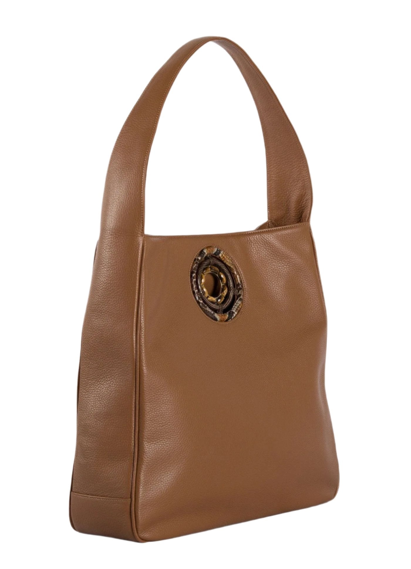 Side of Cognac Leather Paige Hobo with Tiger Eye Grommet - Darby Scott