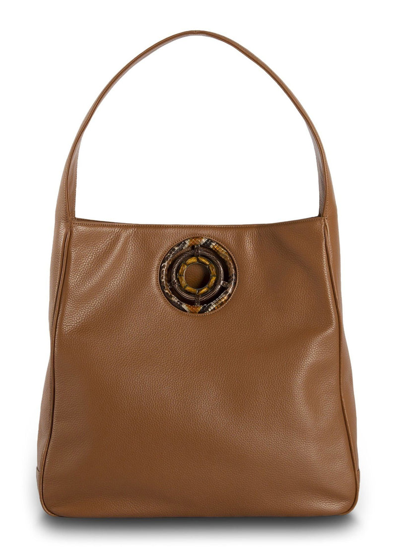 Cognac Leather Paige Hobo with Tiger Eye Grommet - Darby Scott
