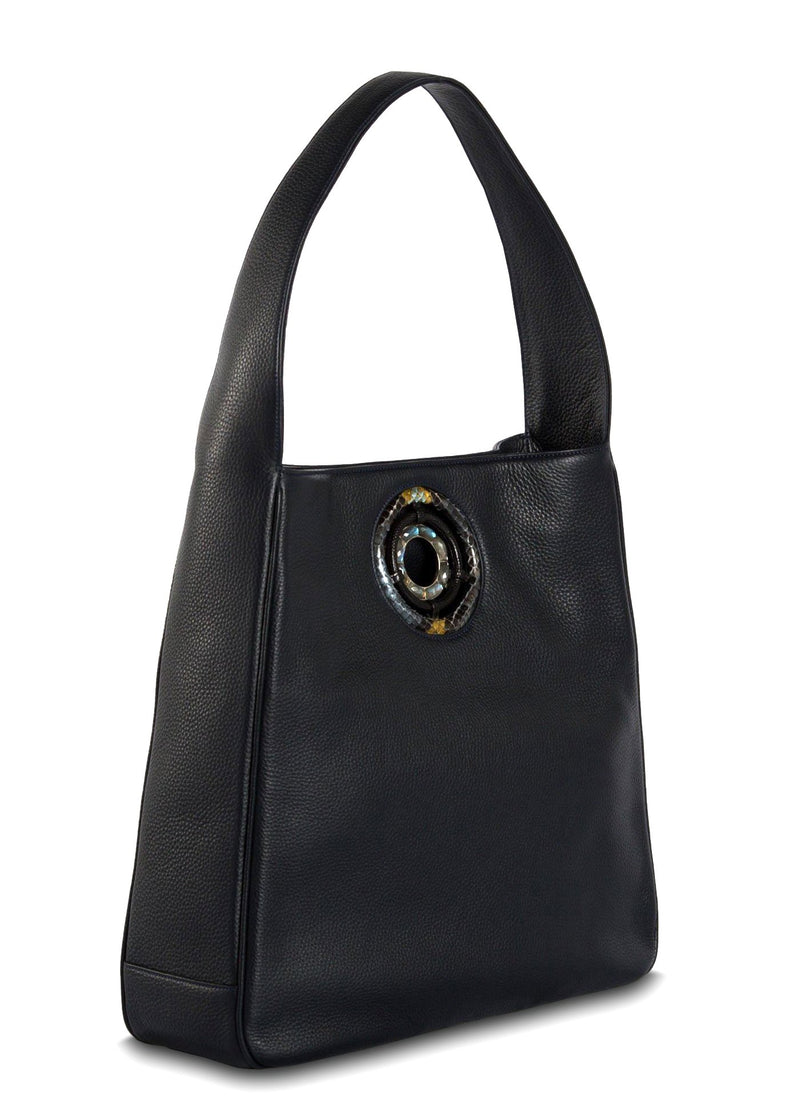 Side of Navy Leather Paige Hobo - Darby Scott