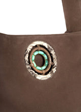 Detail of Chrysoprase Grommet on Light Brown Paige Hobo Tote - Darby Scott