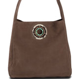 Paige Hobo in Light Brown Sueded Leather with Chrysoprase Grommet - Darby Scott