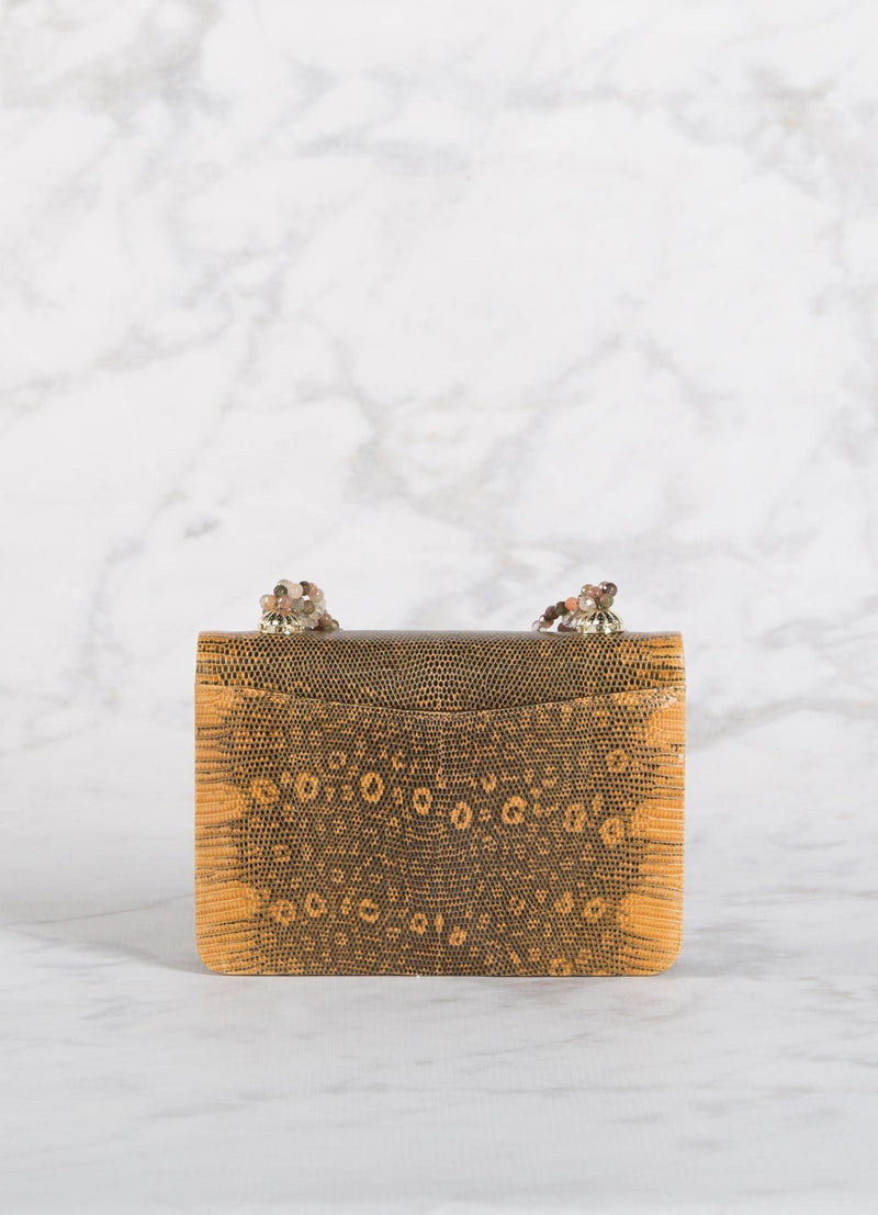 Back view of Apricot Ring Lizard and Rutilated Quartz Necklace Handbag mini - Darby Scott