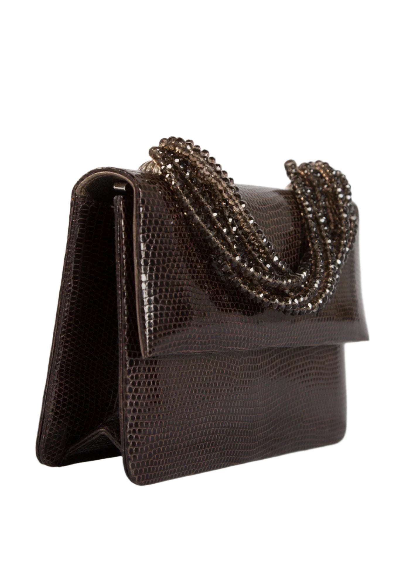 Side view of Brown Lizard and Smokey Topaz Necklace Handbag mini - Darby Scott