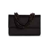 Black Peau de Soie Handbag with Garnet Multi-Strand Necklace Handle - Darby Scott