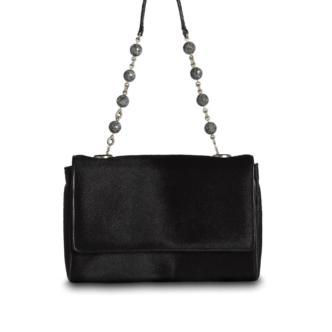 Black Haircalf Chain & Jewel Shoulder Bag - Darby Scott