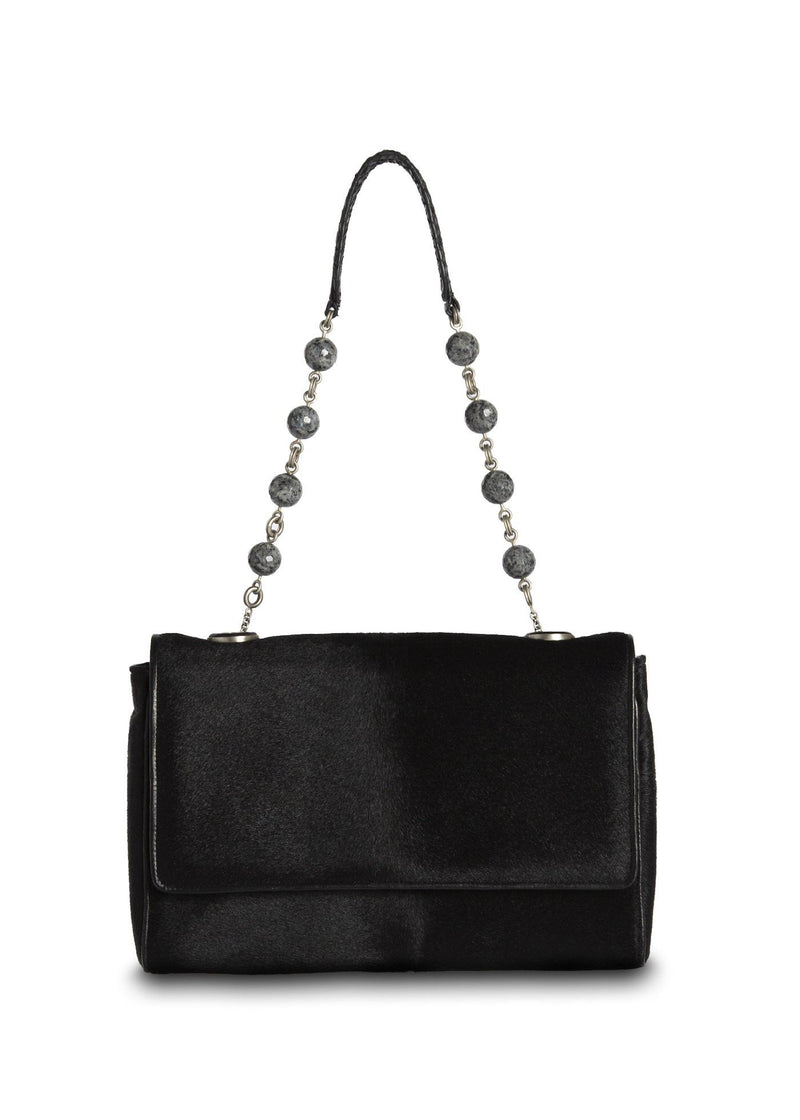 Black Haircalf Chain & Jewel Shoulder Bag - Darby Scott