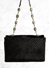 Black Haircalf Shoulder Bag with Linked Agate Bead Handle, back view - Darby Scott