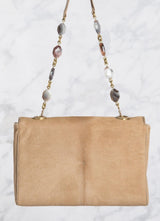 Tan Haircalf Chain & Jewel Shoulder Bag, back view - Darby Scott