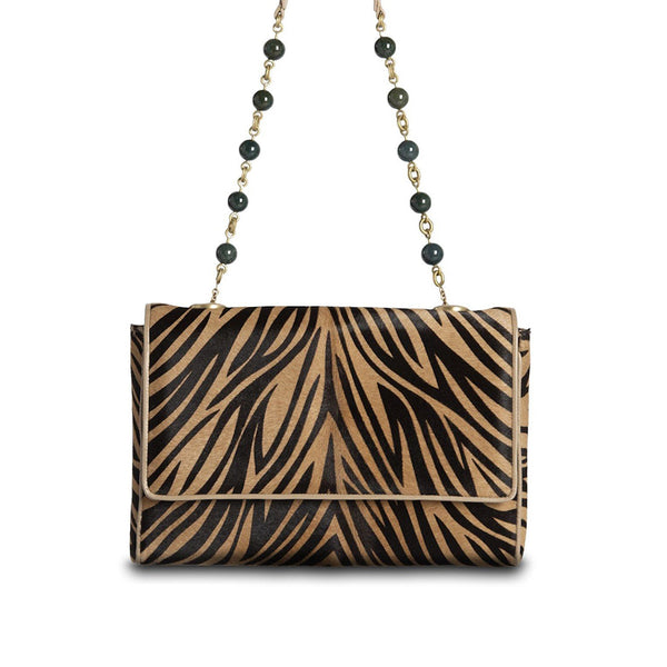 Animal Print Haircalf Chain & Jewel Shoulder Bag - Darby Scott