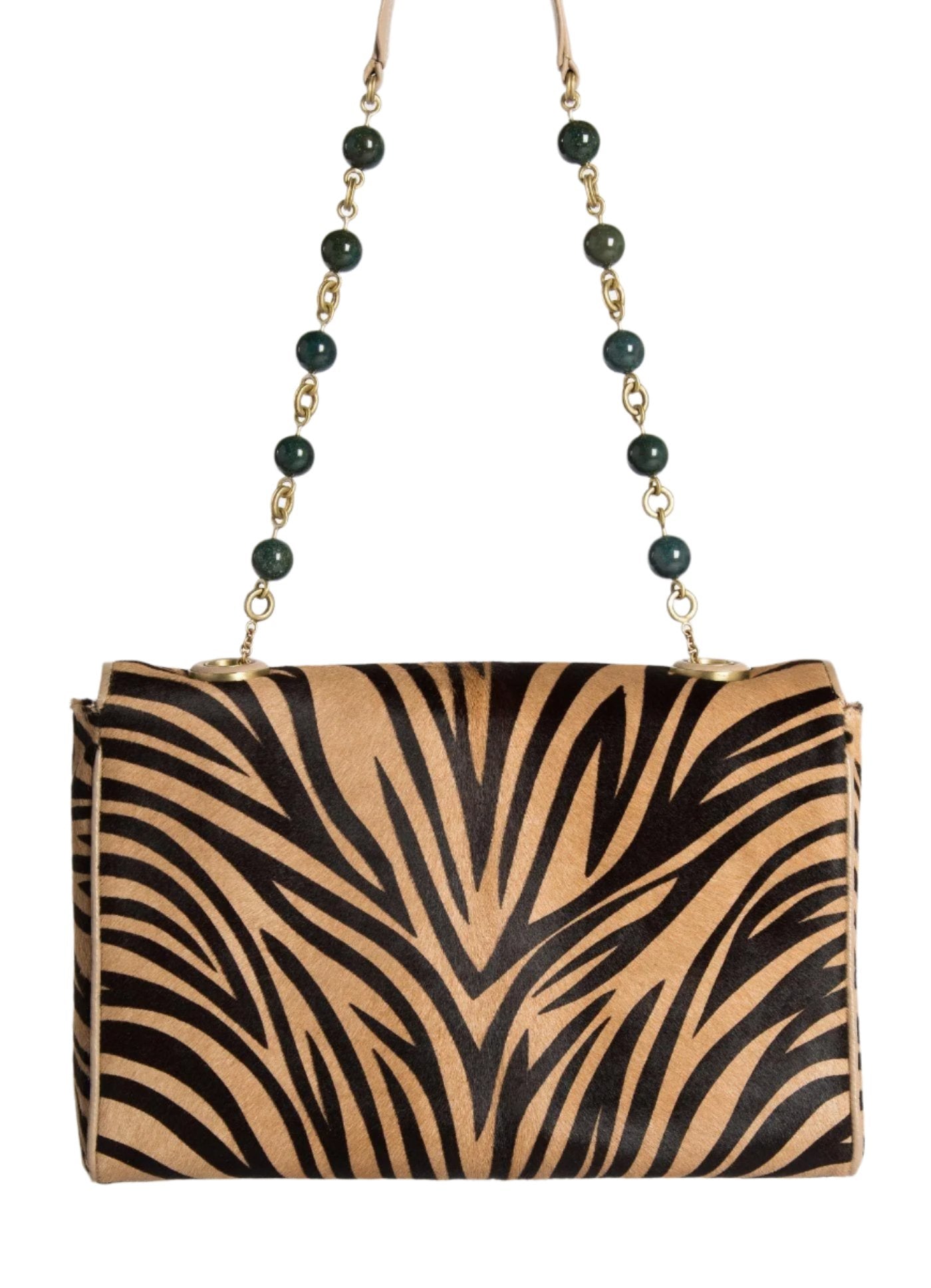 Animal Print Chain & Jewel Bag with Jade Bead Handle, Back - Darby Scott