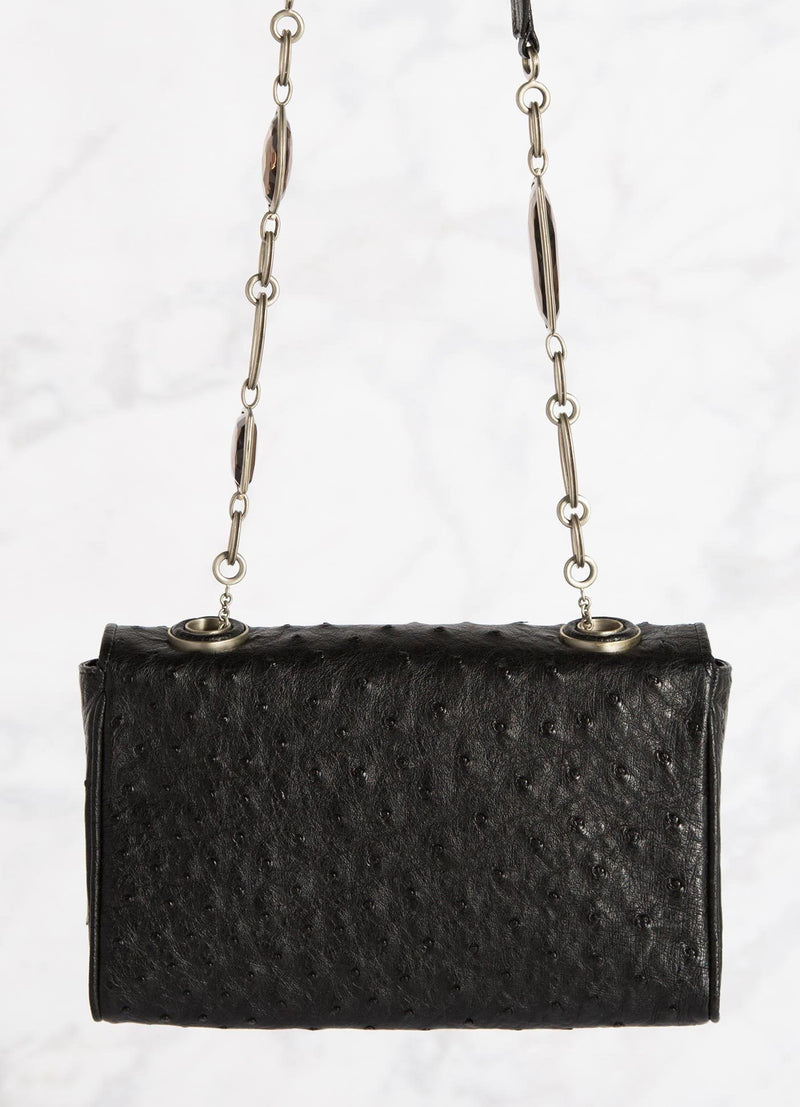 Black Ostrich Chain & Jewel Mini Shoulder Bag, back view - Darby Scott