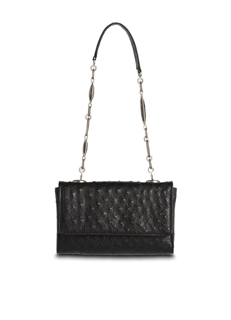 Black Ostrich Chain & Jewel Mini Shoulder Bag - Darby Scott 