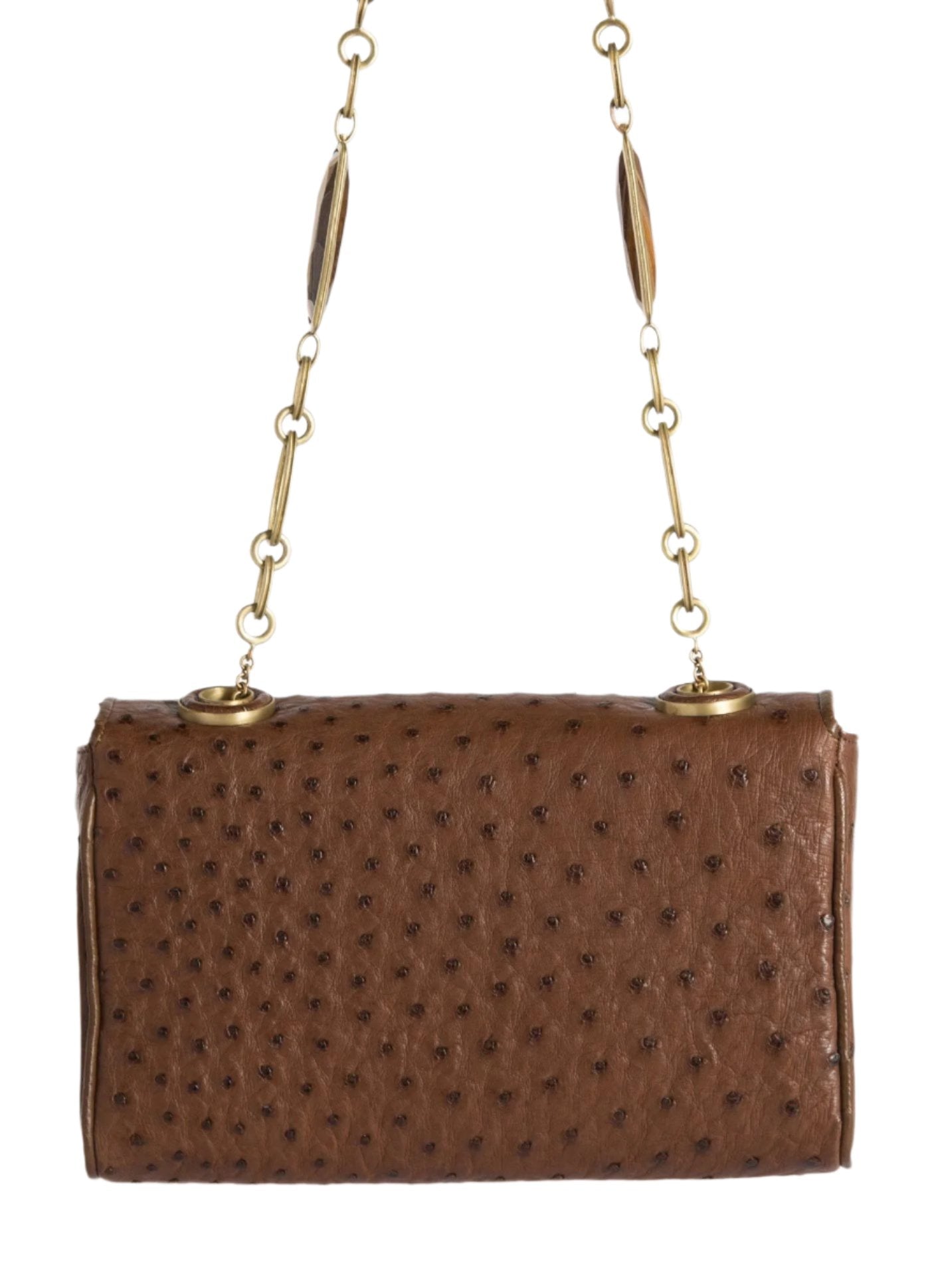 Brown Shoulder Bag with Linked Tiger Eye Handle, back view - Darby Scott 