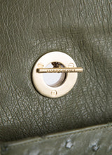 Interior view of handle toggle on Olive Ostrich Shoulder Bag - Darby Scott