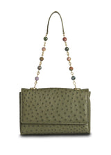 Olive Ostrich Chain & Jewel Shoulder Bag - Darby Scott