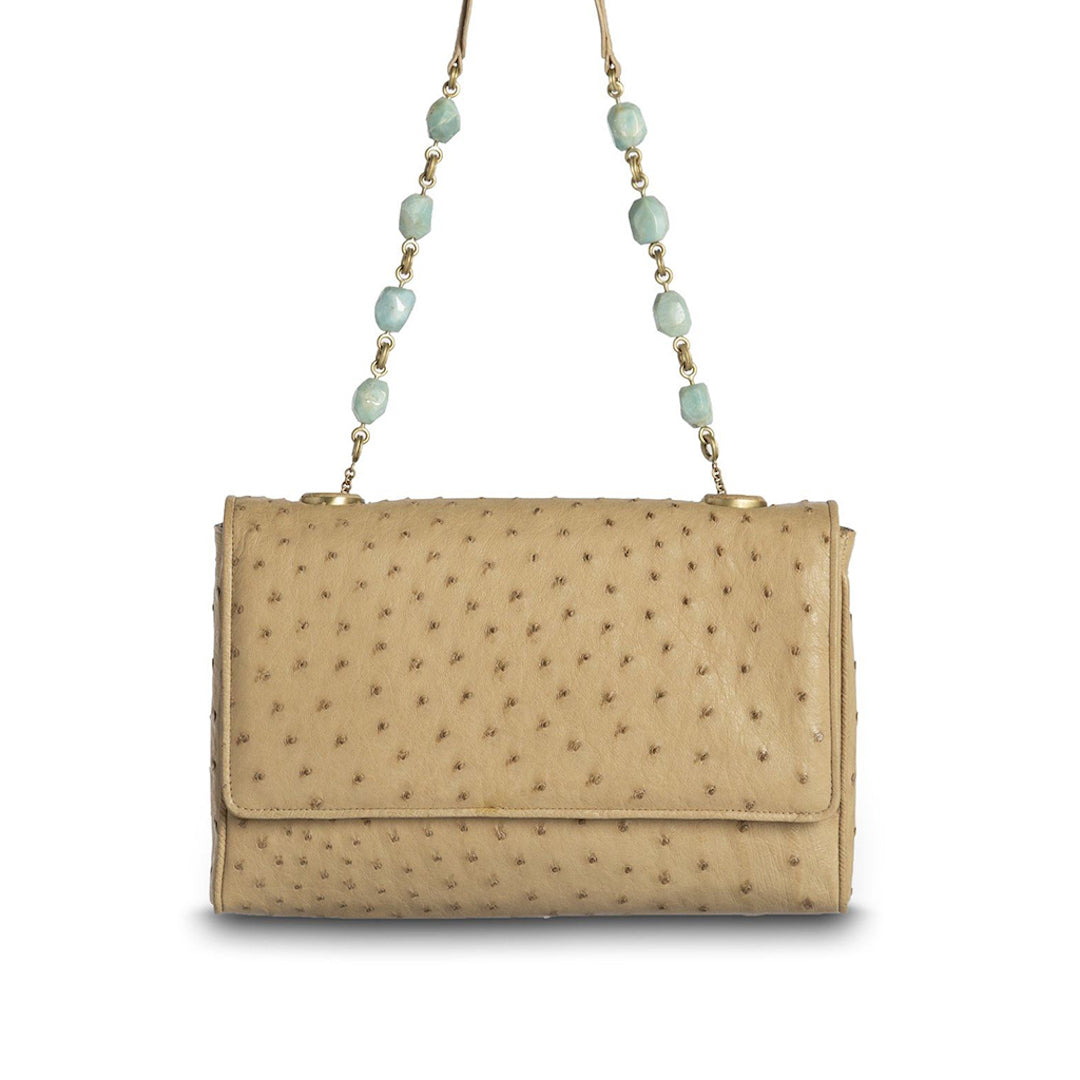 Tan Ostrich Chain & Jewel Shoulder Bag - Darby Scott