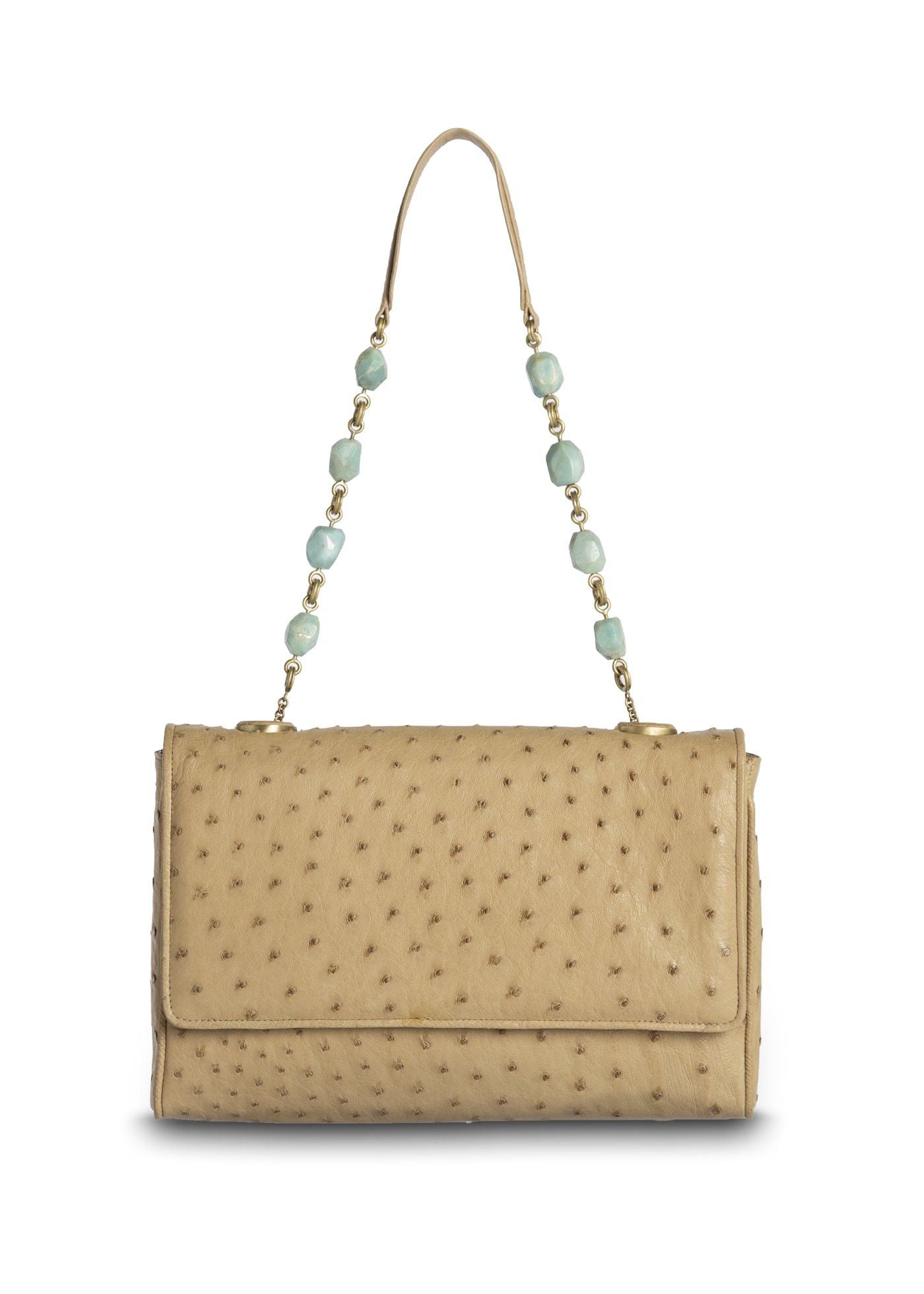 Tan Ostrich Chain & Jewel Shoulder Bag - Darby Scott