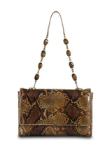 Cognac Brown Chain & Jewel Shoulder Bag with Tiger Eye Bead Handle - Darby Scott