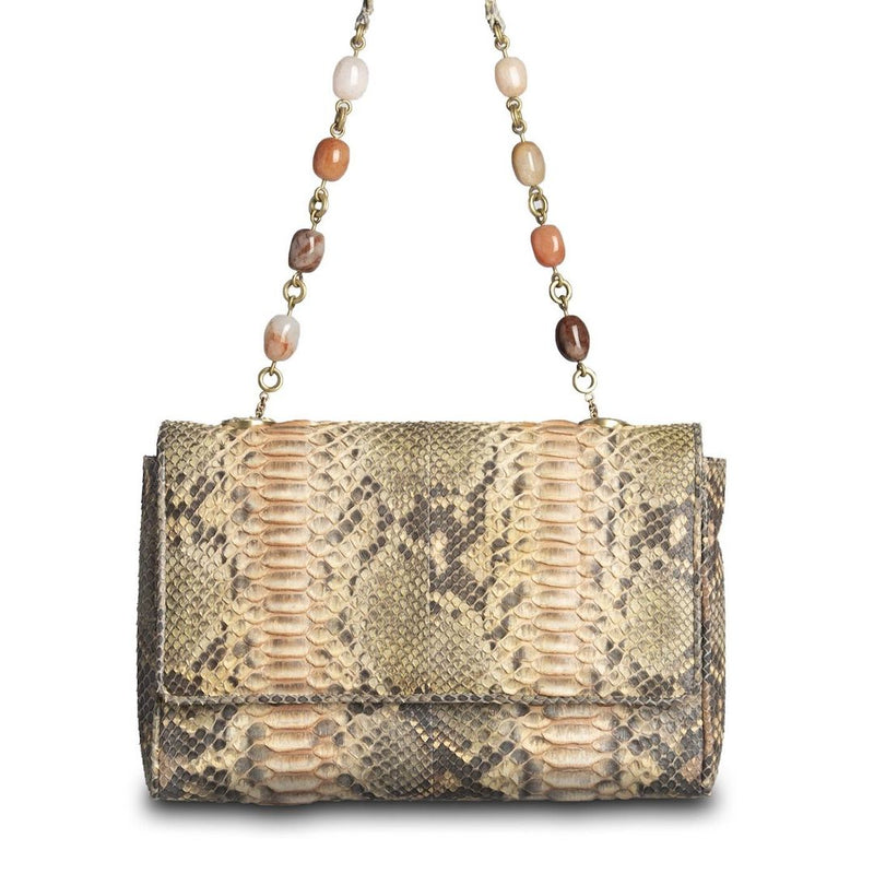 Peach colored Chain & Jewel Shoulder Bag, front view - Darby Scott
