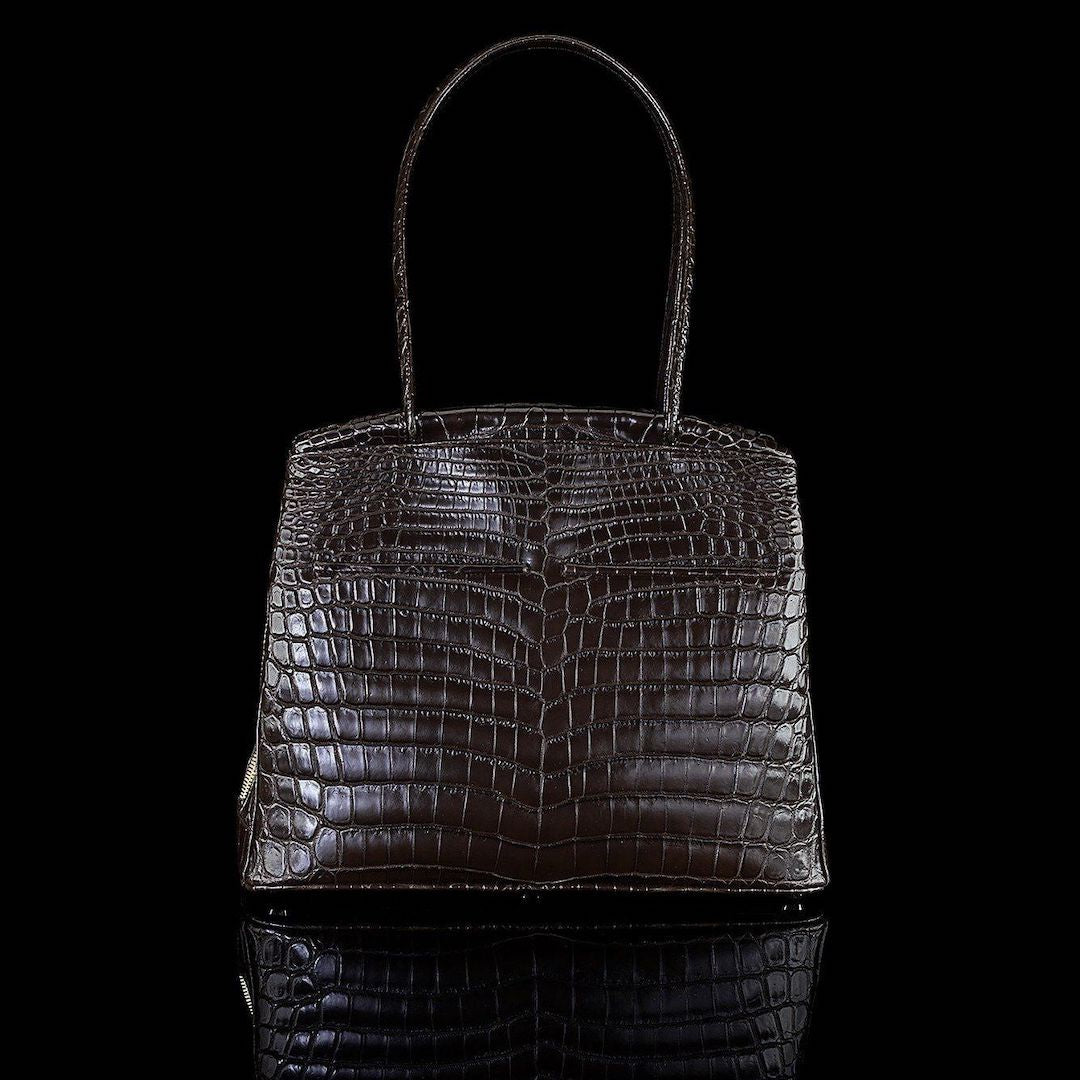 Front view of Brown Niloticus Crocodile Crawford Tote - Darby Scott