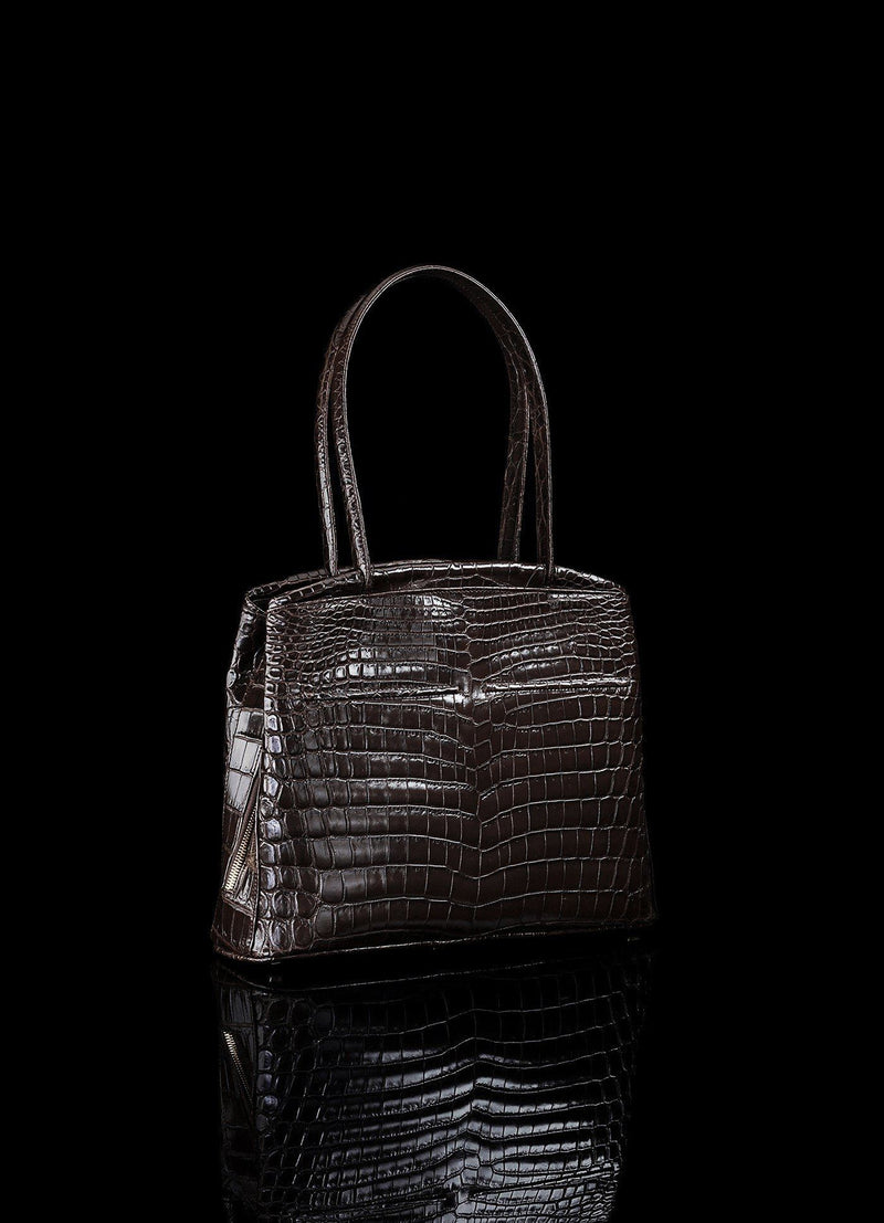 Back view of Brown Niloticus Crocodile Crawford Tote - Darby Scott
