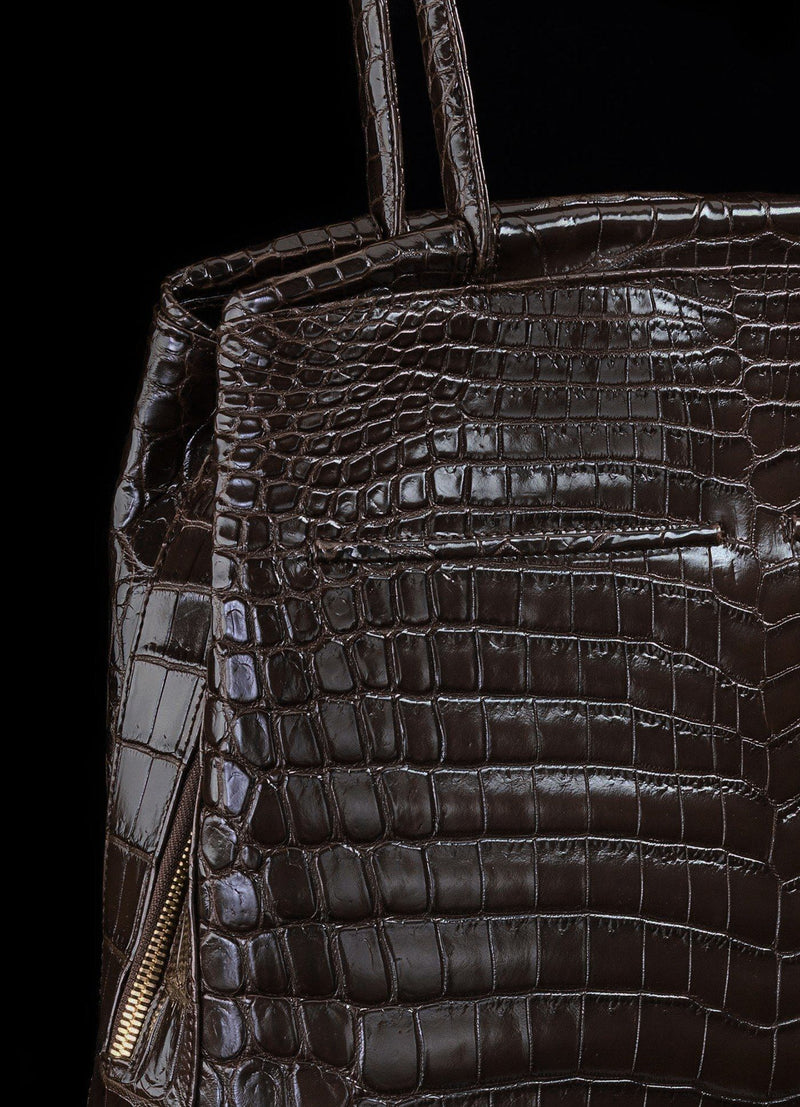 Detail view of Brown Niloticus Crocodile on Crawford Tote - Darby Scott