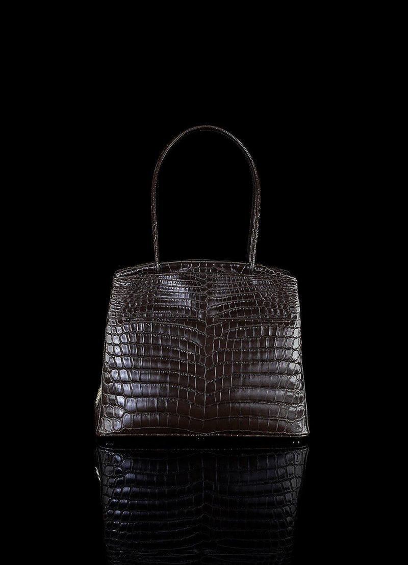 Front view of Brown Niloticus Crocodile Crawford Tote - Darby Scott
