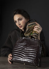 Model with Brown Niloticus Crocodile Crawford Tote - Darby Scott