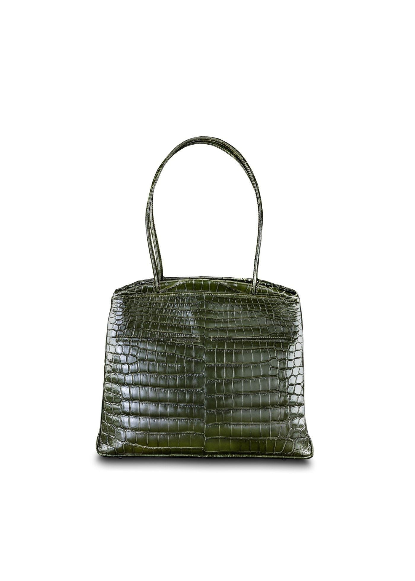 Dark Green Niloticus Crocodile Crawford Dual Handle Tote - Darby Scott