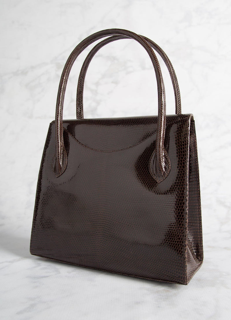Back of Thompson "O" Tote in Brown Lizard - Darby Scott