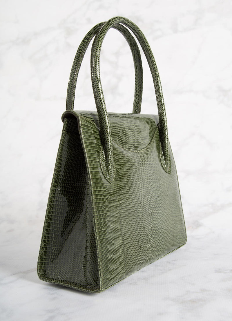 Back of Thompson "O" Tote in OIive Lizard - Darby Scott
