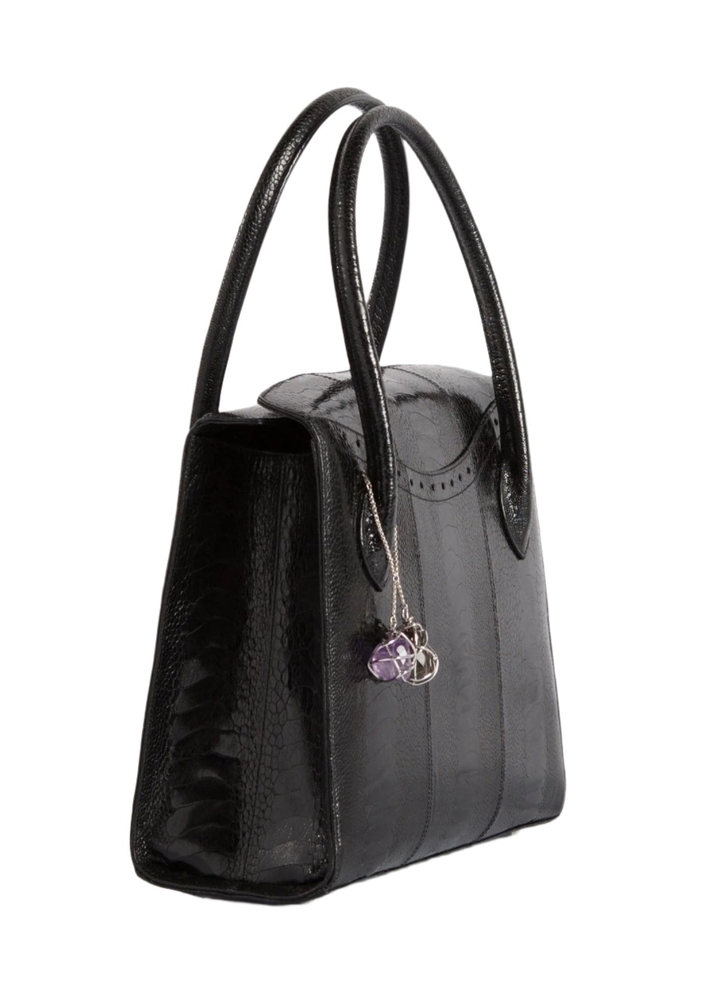 Side of Thompson Tote in Black Ostrich Leg - Darby Scott