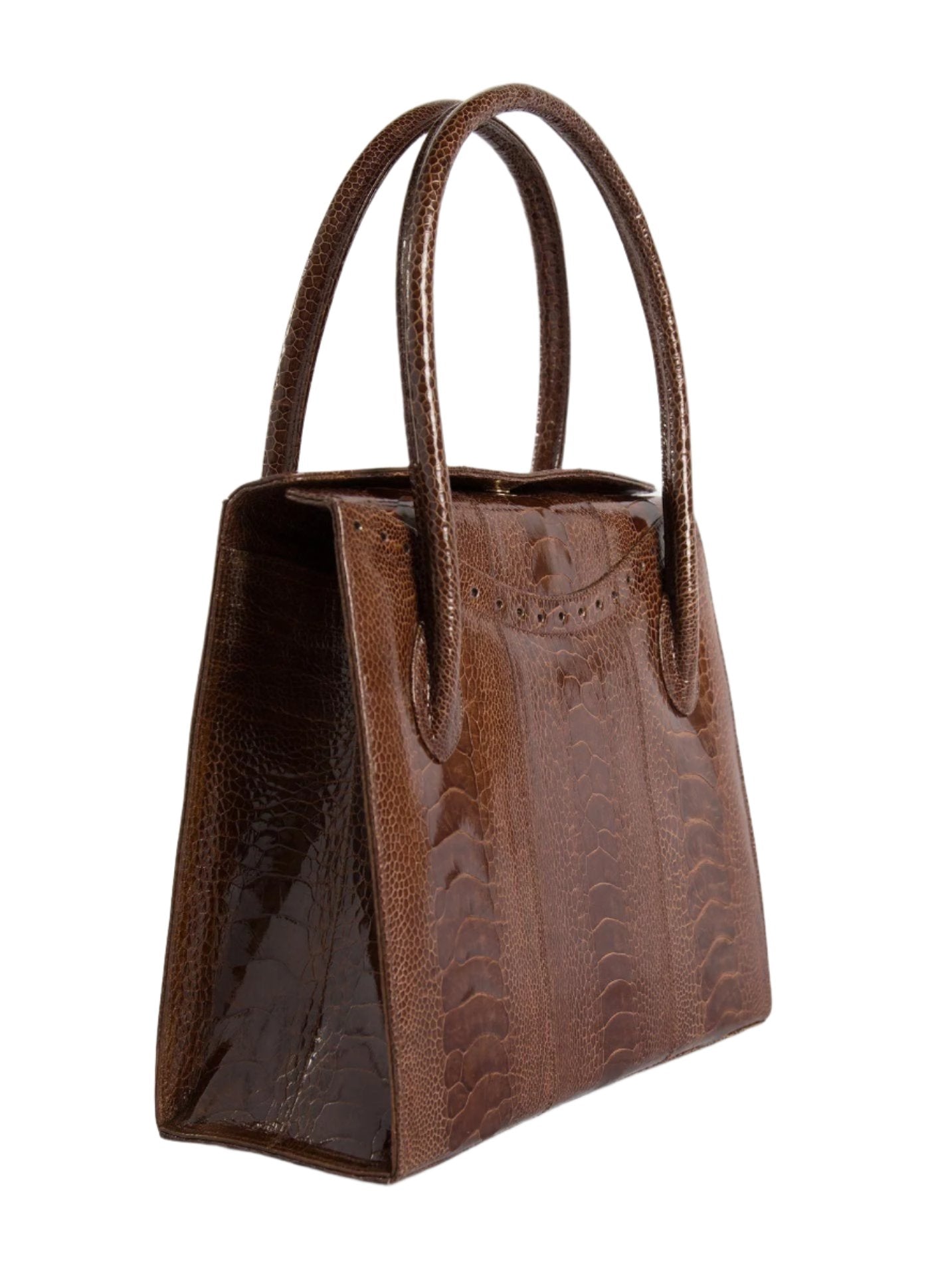 Back of Thompson Tote in Cognac Ostrich Leg - Darby Scott