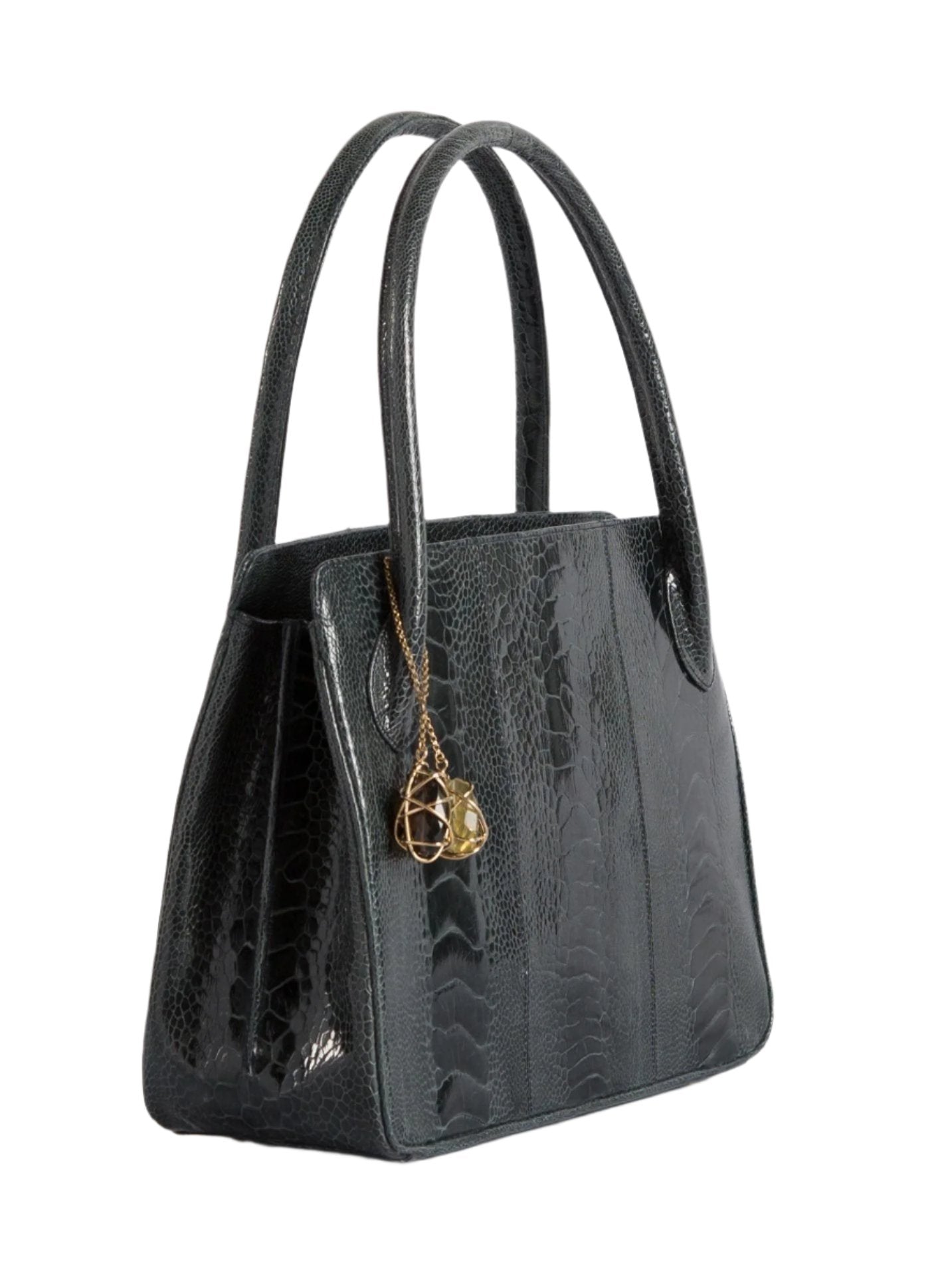 Blair Open Tote in Navy Ostrich Leg side view - Darby Scott