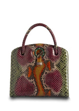 Dark Green & Cranberry Annette Top Handle Tote with Malachite Grommet - Darby Scott