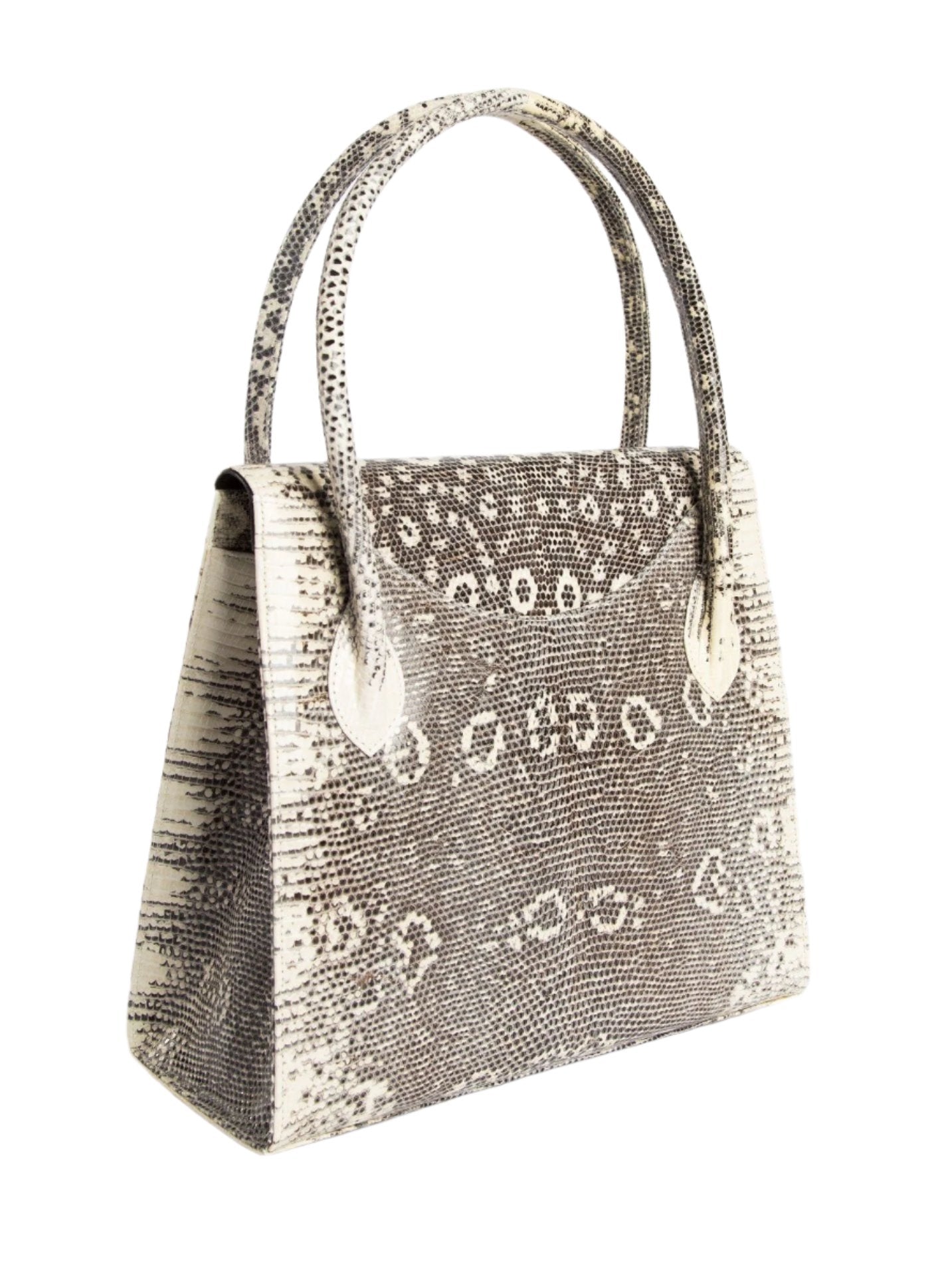 Back of Thompson "O" Tote in Black & White Ring Lizard - Darby Scott