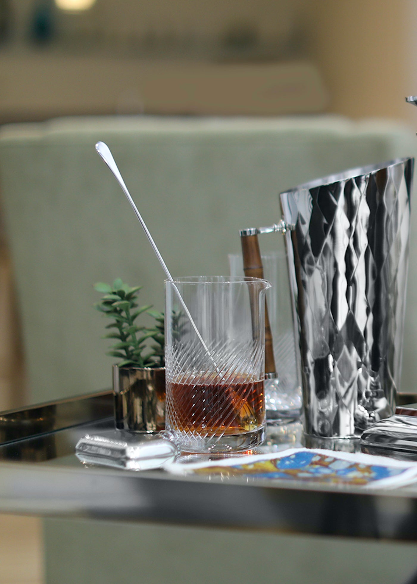 Mixing Glass with Stirring Spoon and Pitcher