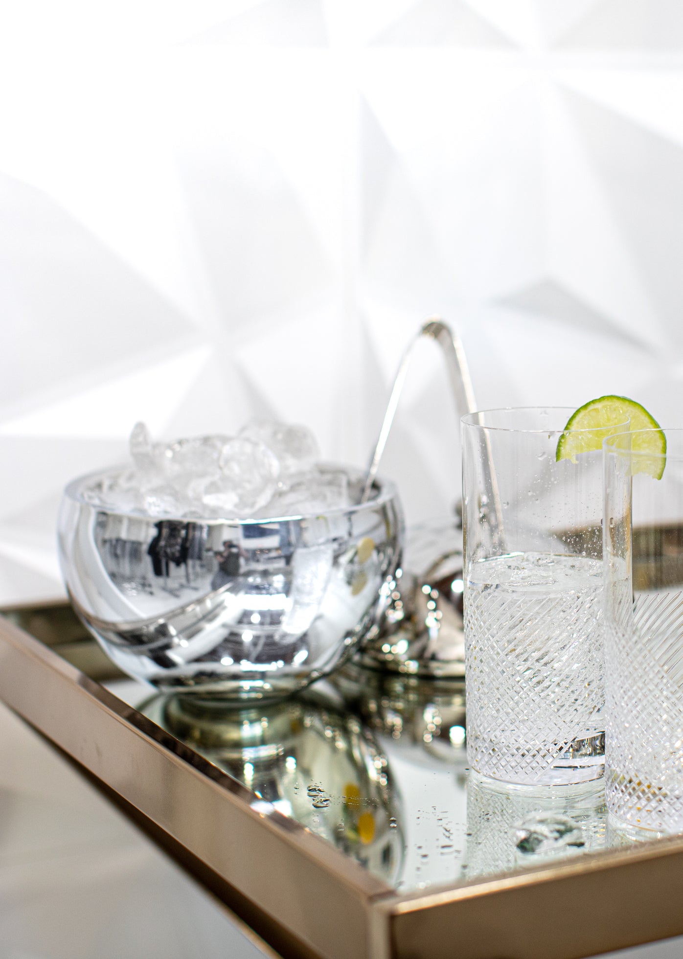 Ice Bucket on bar card with highball glasses