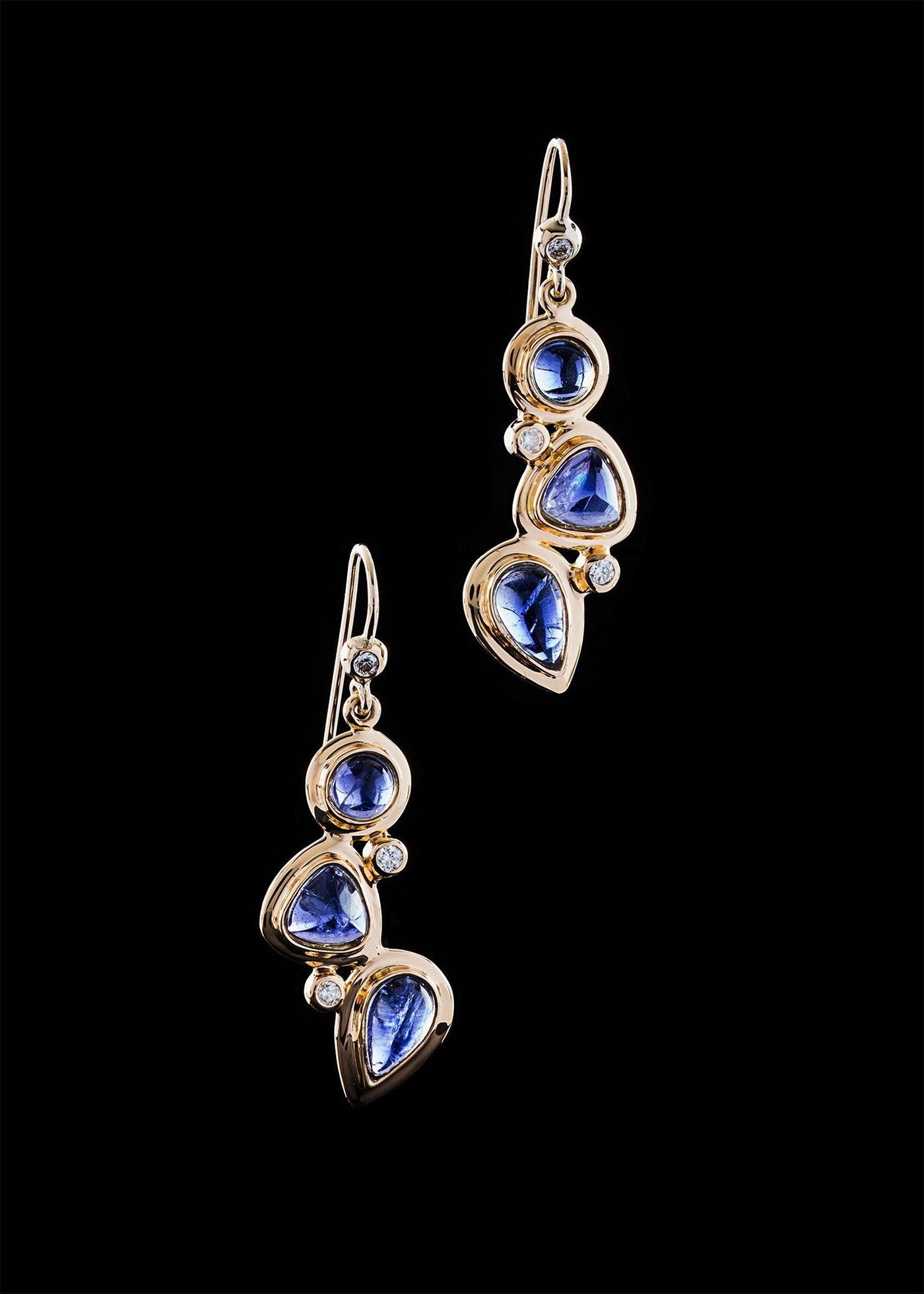 Iolite diamond 18K gold earring mosaic 3 stone - Darby Scott