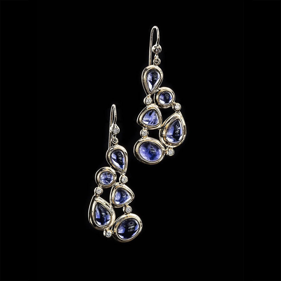 Iolite Diamond 18K Gold Earring Mosaic 5 Stone - Darby Scott