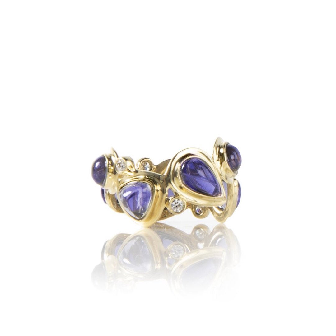 Iolite & Diamond Mosaic 18K Yellow Gold Band - Darby Scott