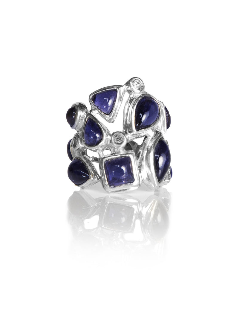 Iolite & Diamond Sterling Silver Mosaic Cocktail Ring