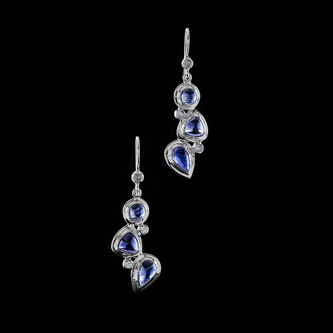 Iolite diamond sterling earring mosaic 3 stone - Darby Scott  