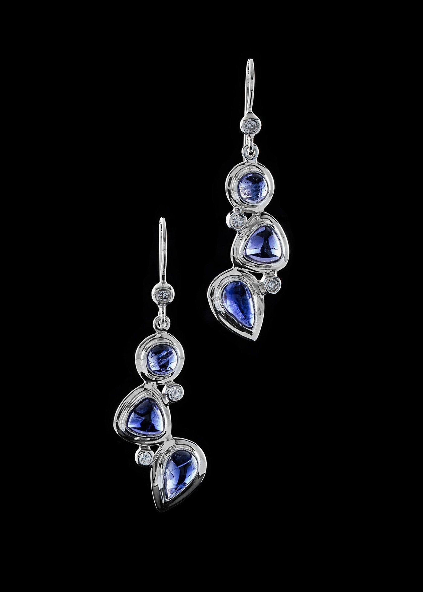 Iolite diamond sterling earring mosaic 3 stone - Darby Scott