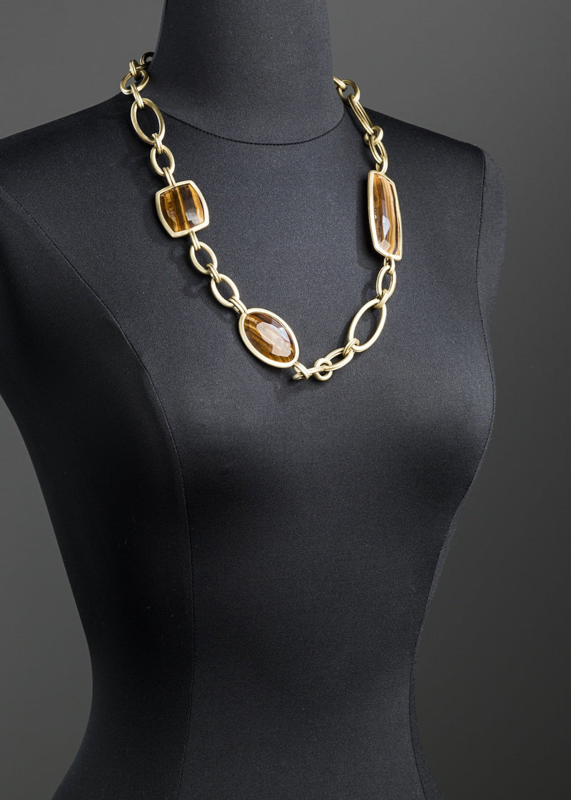 Iron jasper chain link necklace brass - Darby Scott